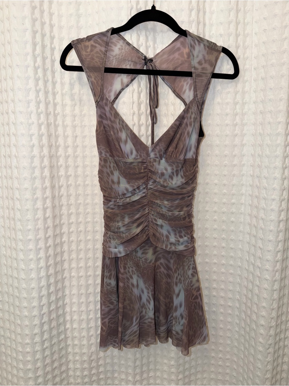 silence + noise Taupe Ruched V-Neck Mini Dress